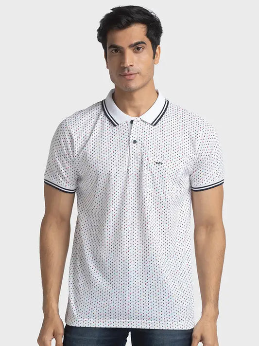 Men White Tailored Fit Print Cotton Half Sleeve T-Shirt