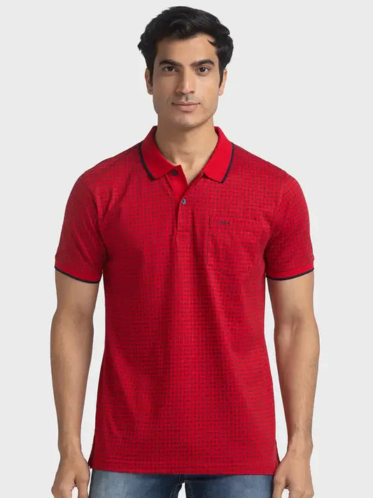 Men Red Tailored Fit Print Cotton Half Sleeve T-Shirt