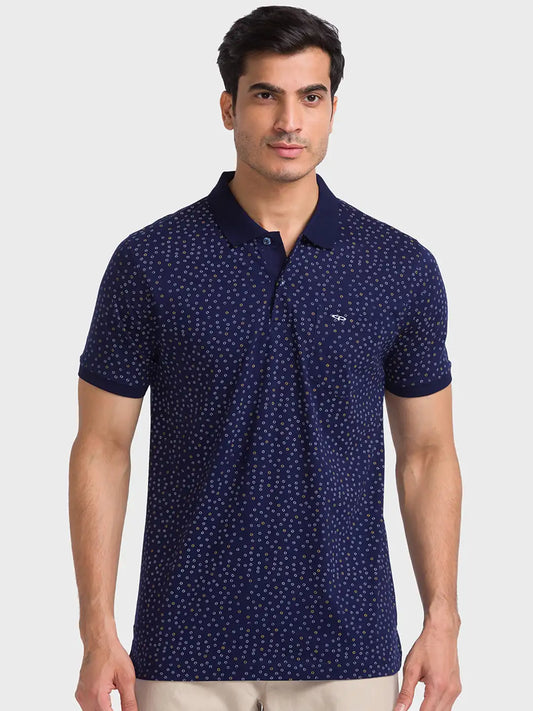 Men Navy Tailored Fit Print  Cotton Half Sleeve  T-Shirt