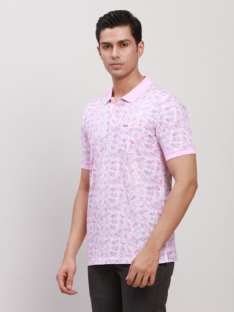 ColorPlus Men Red Tailored Fit Printed Half Sleeve T-Shirt