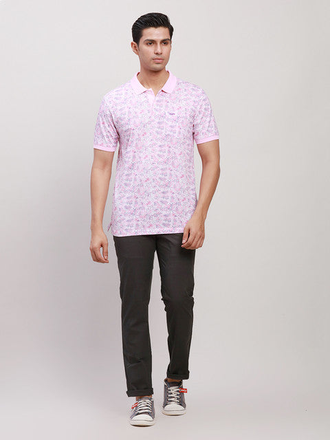 ColorPlus Men Red Tailored Fit Printed Half Sleeve T-Shirt
