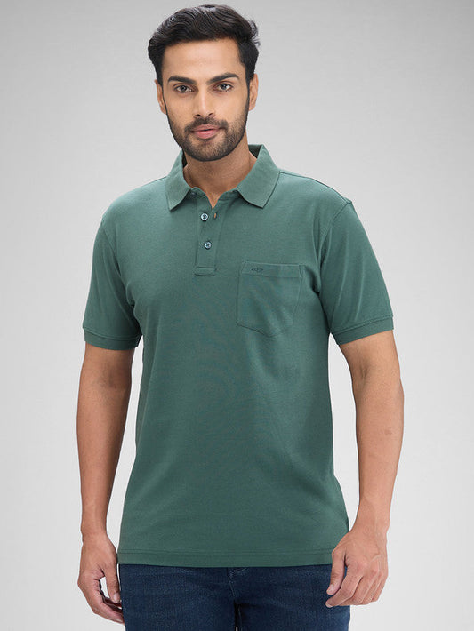 Colorplus Green Solid Regular Fit Half Sleeve Cotton T-Shirt