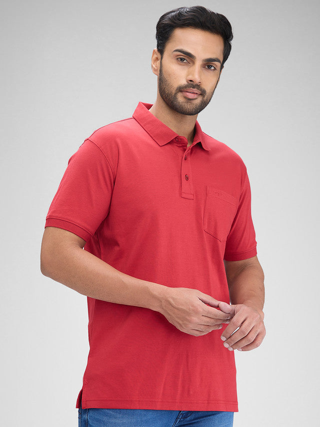 Colorplus Red Solid Regular Fit Half Sleeve Cotton T-Shirt