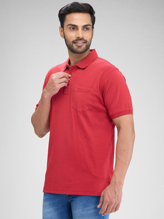 Colorplus Red Solid Regular Fit Half Sleeve Cotton T-Shirt