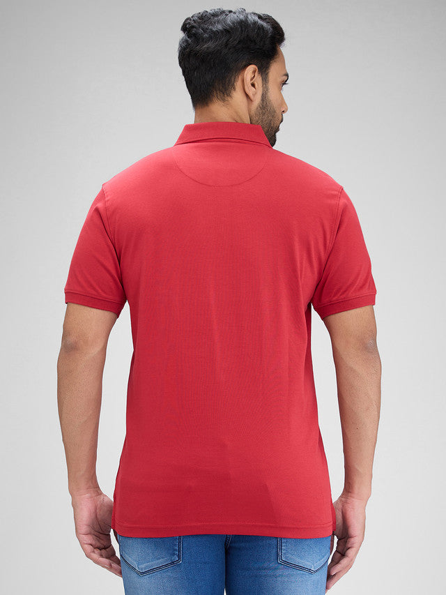 Colorplus Red Solid Regular Fit Half Sleeve Cotton T-Shirt