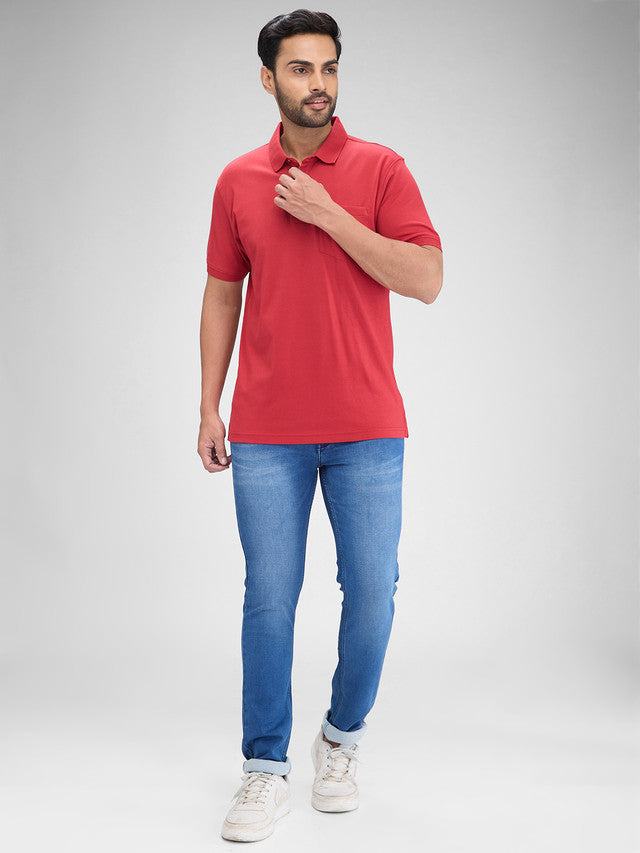 Colorplus Red Solid Regular Fit Half Sleeve Cotton T-Shirt