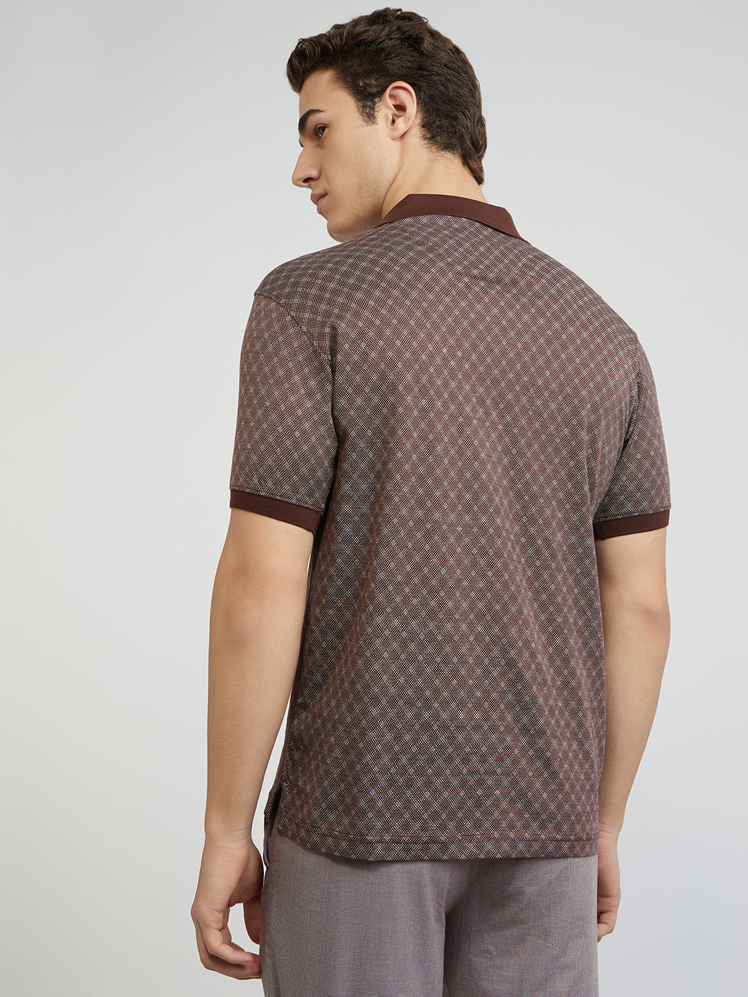 Colorplus Brown Jacquard Regular Fit Cotton T-Shirt