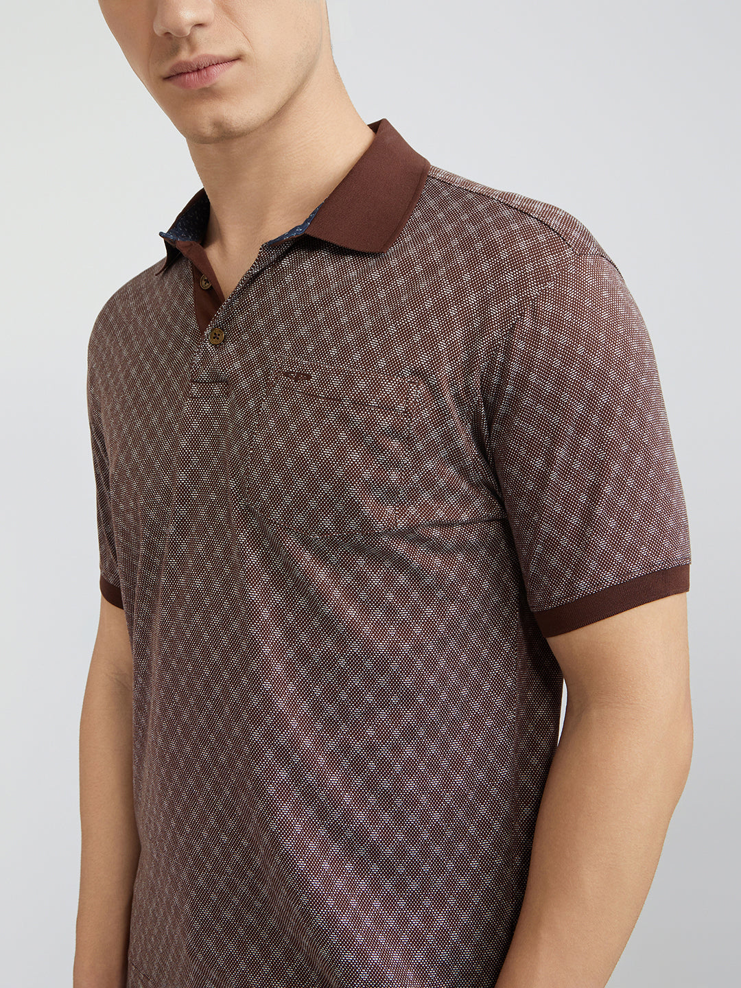 Colorplus Brown Jacquard Regular Fit Cotton T-Shirt