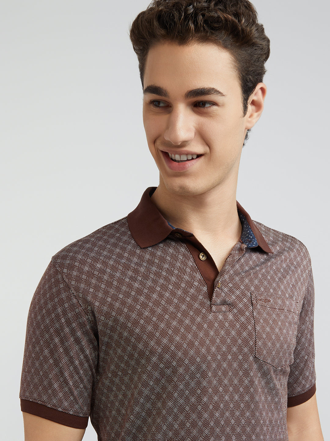 Colorplus Brown Jacquard Regular Fit Cotton T-Shirt
