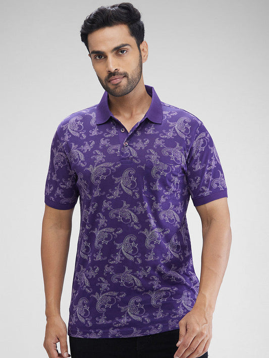 Colorplus Blue Printed Regular Fit Cotton T-Shirt