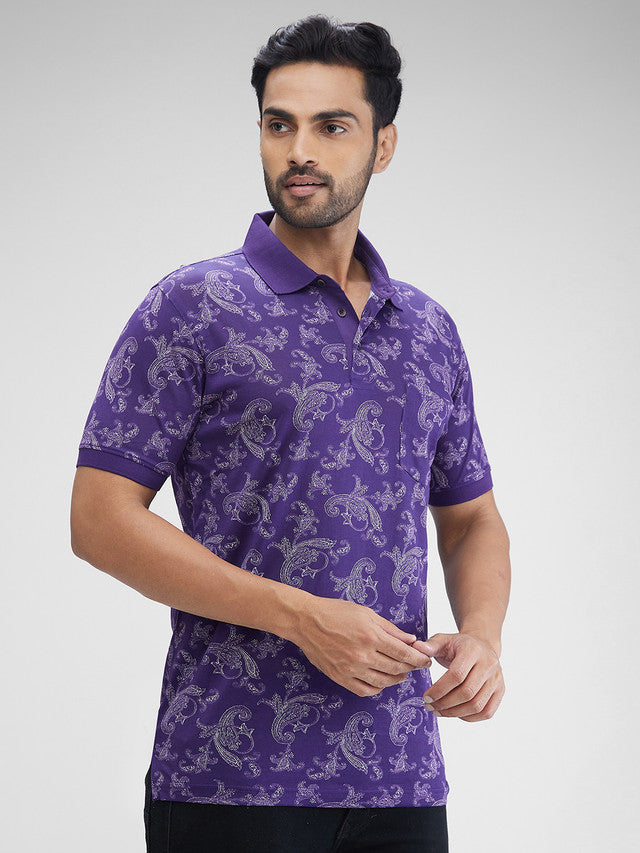 Colorplus Blue Printed Regular Fit Cotton T-Shirt