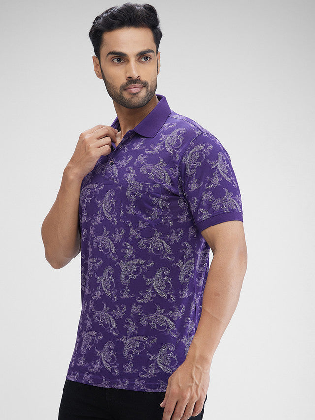 Colorplus Blue Printed Regular Fit Cotton T-Shirt
