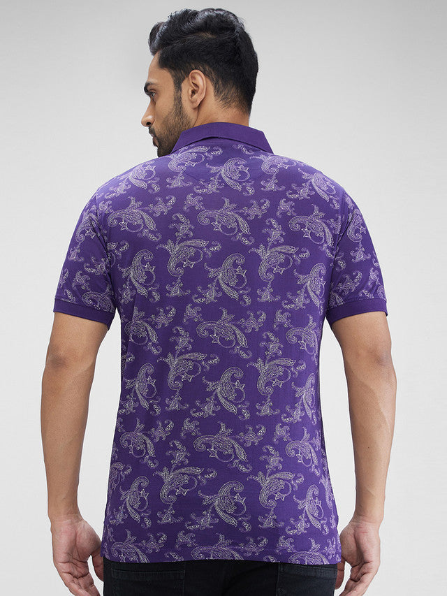 Colorplus Blue Printed Regular Fit Cotton T-Shirt