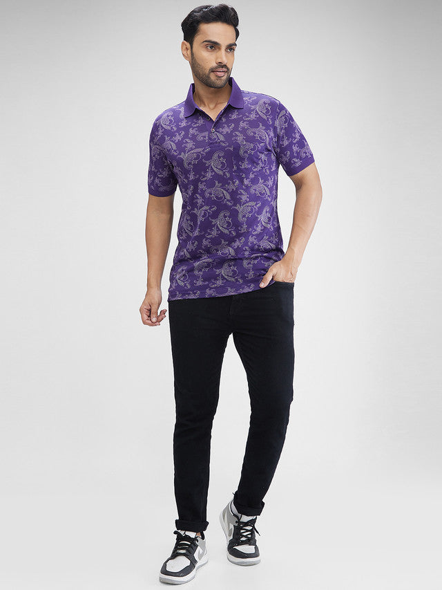Colorplus Blue Printed Regular Fit Cotton T-Shirt