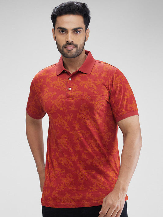 Colorplus Maroon Printed Regular Fit Cotton T-Shirt