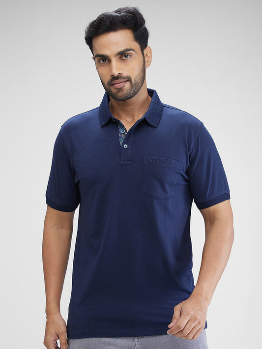 Colorplus Blue Solid Regular Fit Modal Blend T-Shirt
