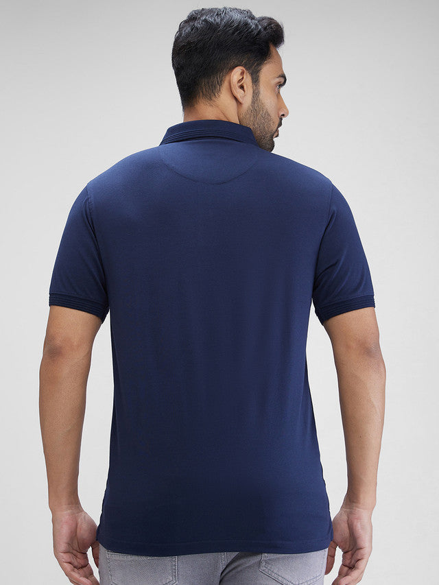 Colorplus Blue Solid Regular Fit Modal Blend T-Shirt