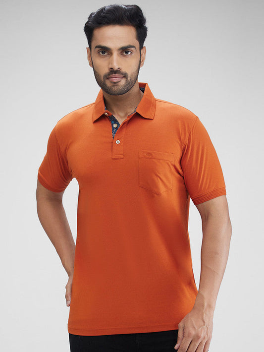 Colorplus Orange Solid Regular Fit Modal Blend T-Shirt