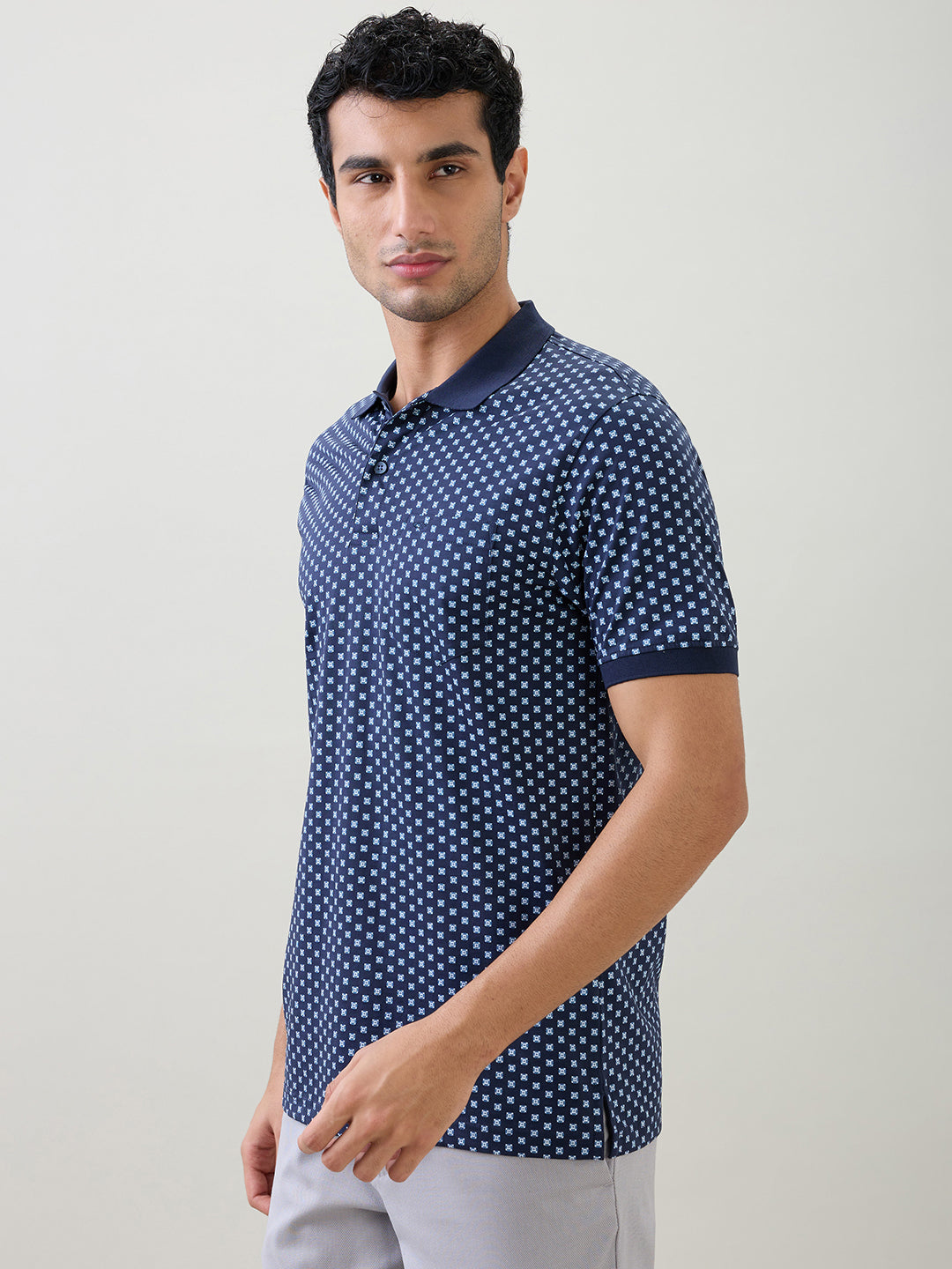 Colorplus Men Blue Printed Regular Fit Cotton Half Sleeve T-Shirt