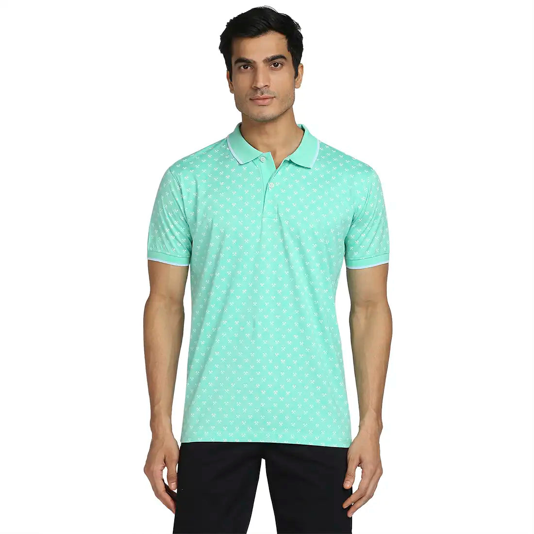 Men Green Tailored Fit Print Cotton Half Sleeve T-Shirt