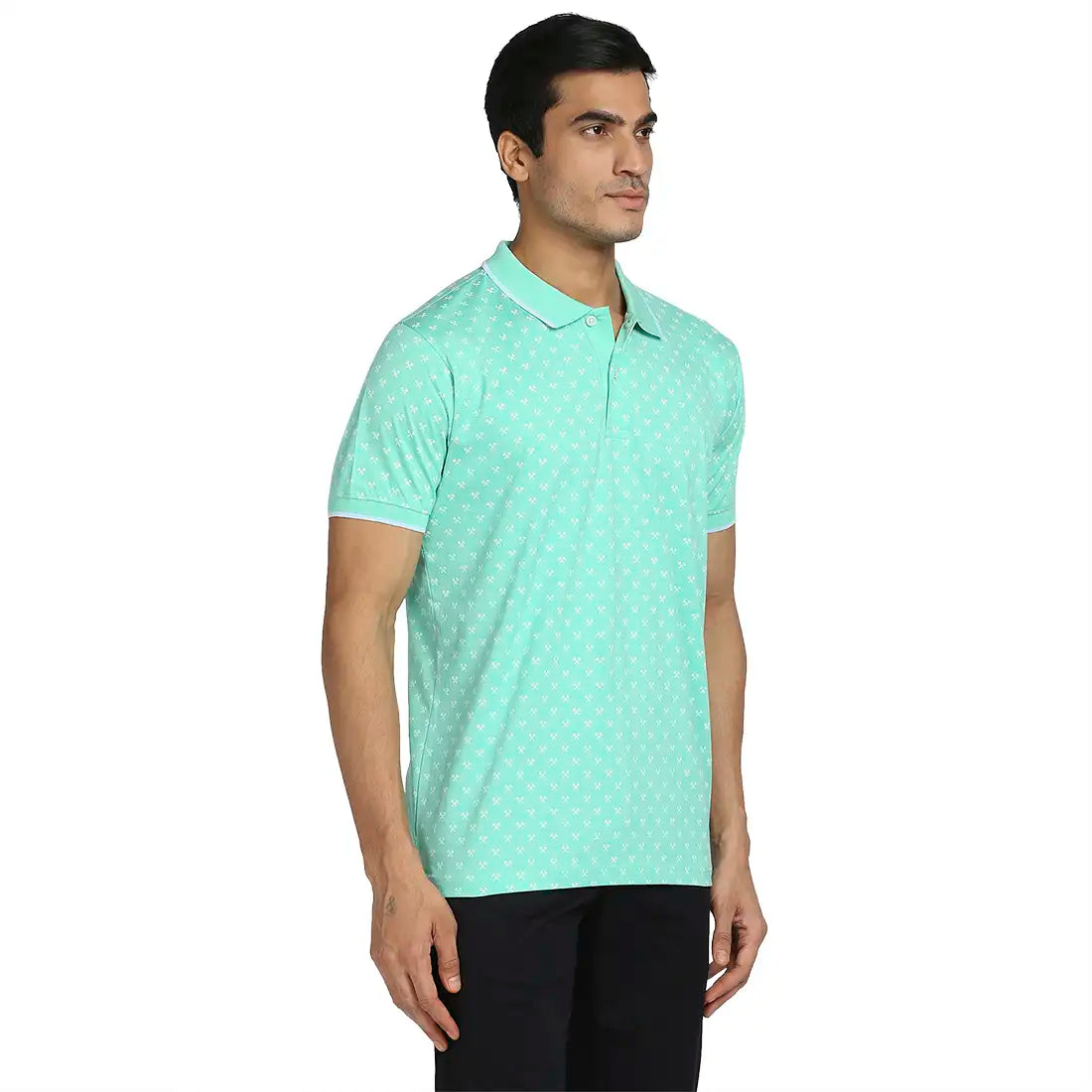 Men Green Tailored Fit Print Cotton Half Sleeve T-Shirt