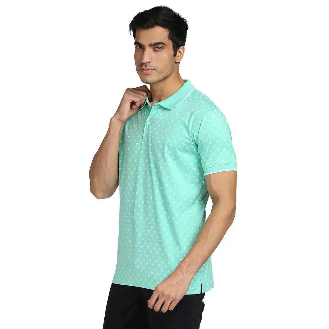 Men Green Tailored Fit Print Cotton Half Sleeve T-Shirt