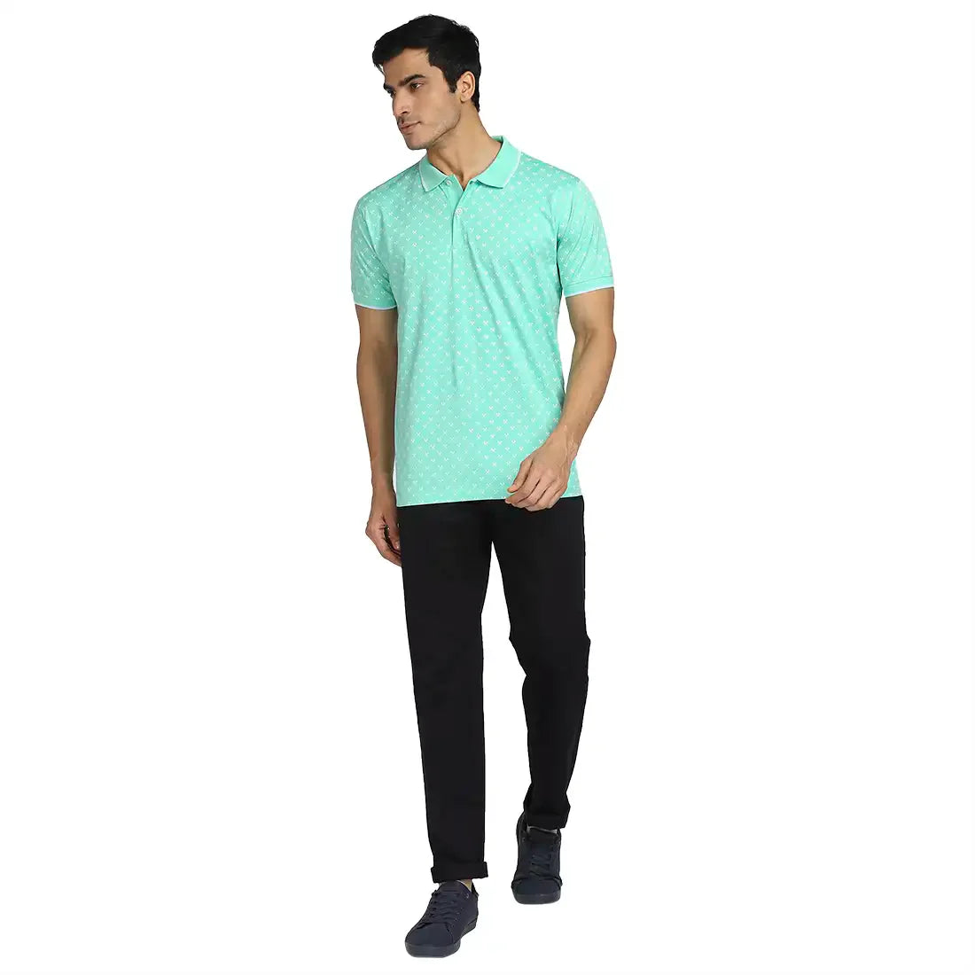 Men Green Tailored Fit Print Cotton Half Sleeve T-Shirt