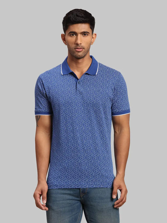 Men Navy Tailored Fit Print Cotton Half Sleeve T-Shirt