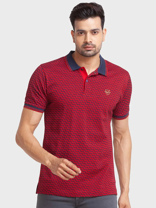 Men Red Tailored Fit Print Cotton Half Sleeve T-Shirt