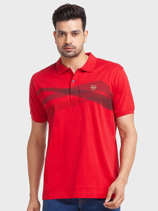 Men Red Tailored Fit Print Cotton Half Sleeve T-Shirt