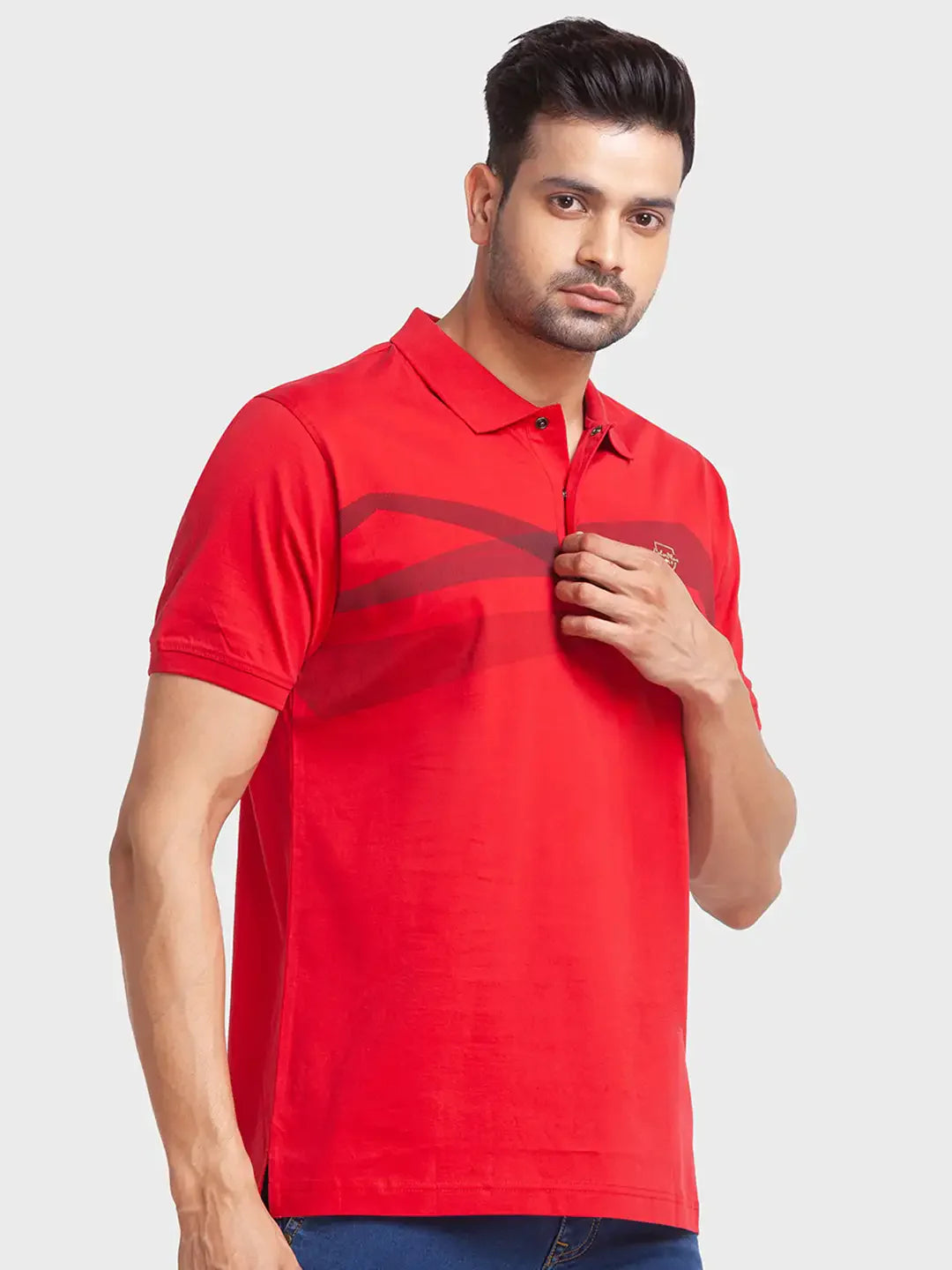 Men Red Tailored Fit Print Cotton Half Sleeve T-Shirt