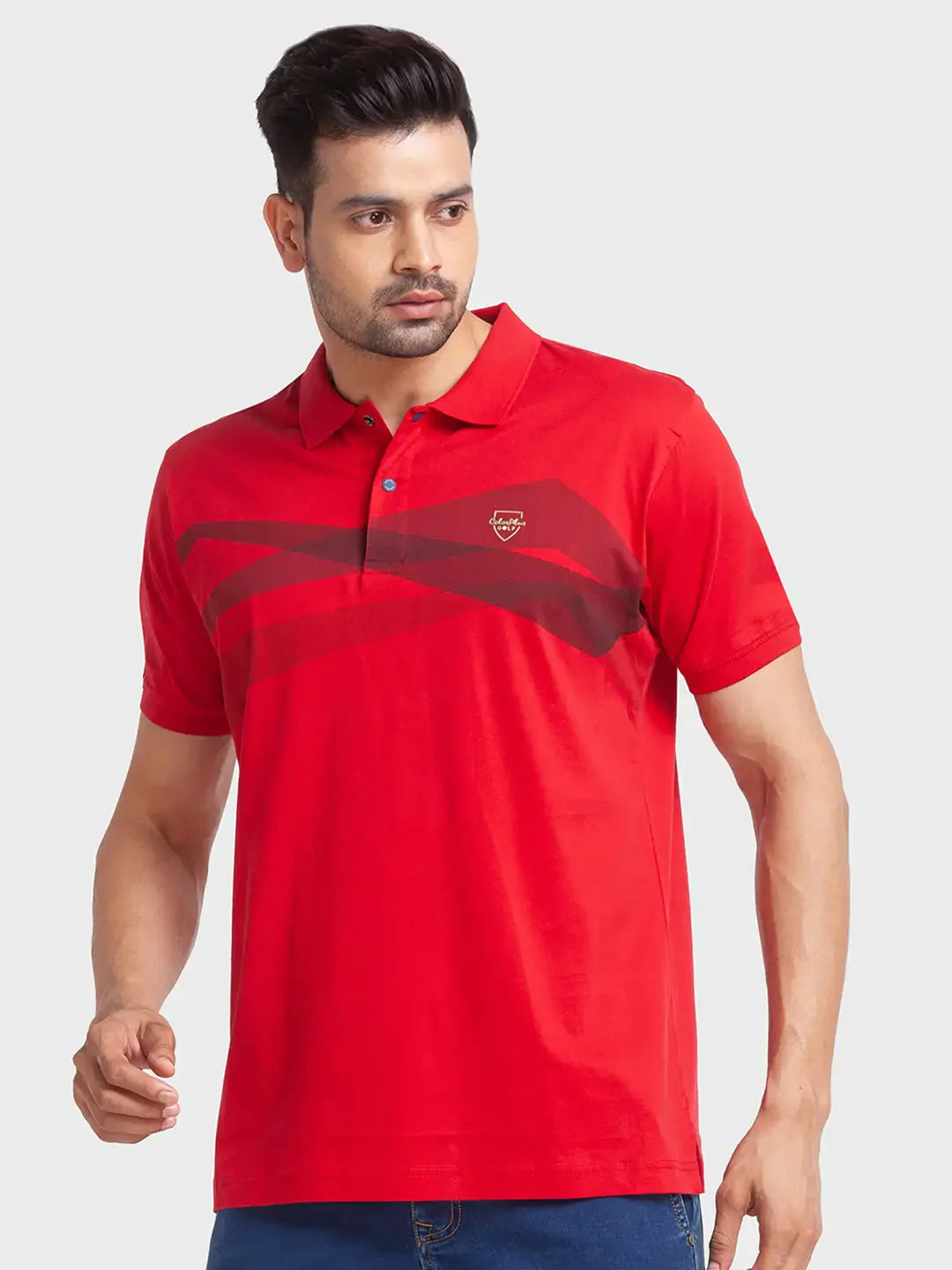 Men Red Tailored Fit Print Cotton Half Sleeve T-Shirt