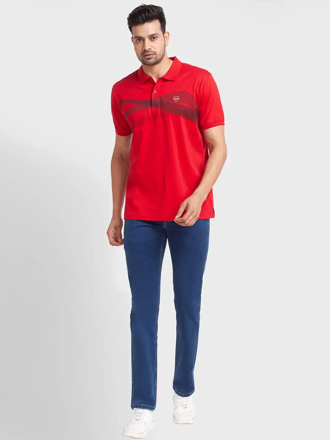 Men Red Tailored Fit Print Cotton Half Sleeve T-Shirt