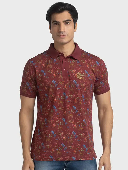 Men Maroon Tailored Fit Print Cotton Half Sleeve T-Shirt