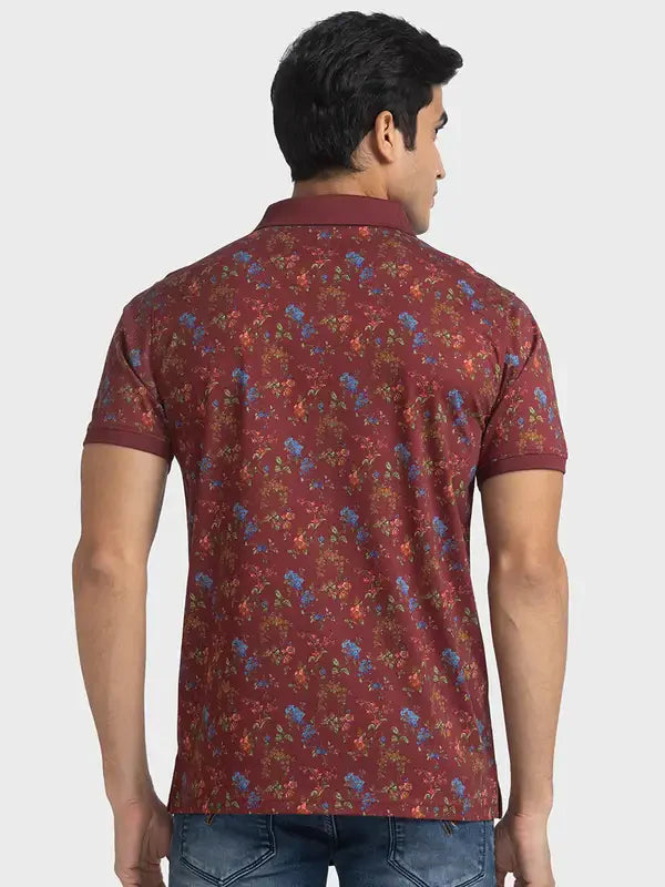 Men Maroon Tailored Fit Print Cotton Half Sleeve T-Shirt