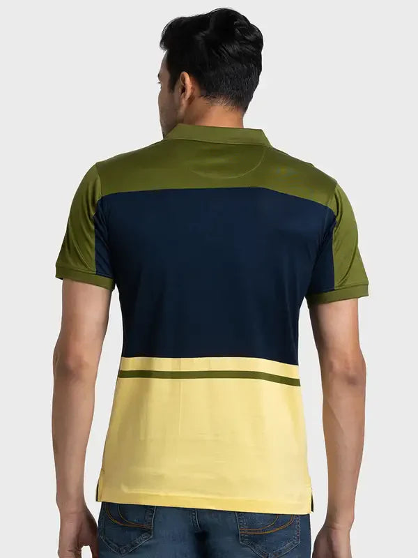 Men Green Tailored Fit Stripe Engineered Cotton Half Sleeve T-Shirt