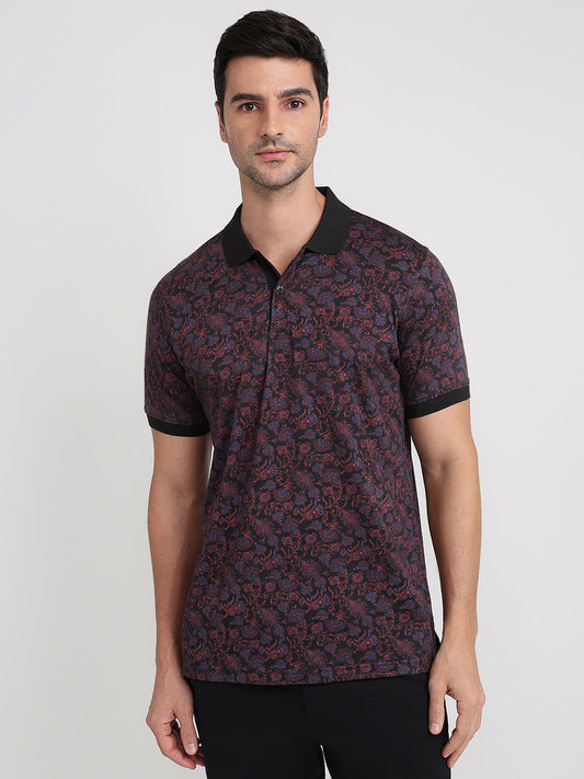 Colorplus Men Black Printed Regular Fit Cotton Half Sleeve T-Shirt