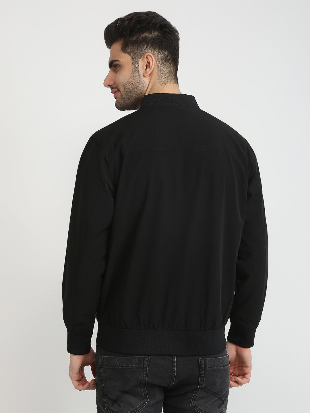 Colorplus Men Black Solid Regular Fit Nylon Blend Full Sleeve Jacket