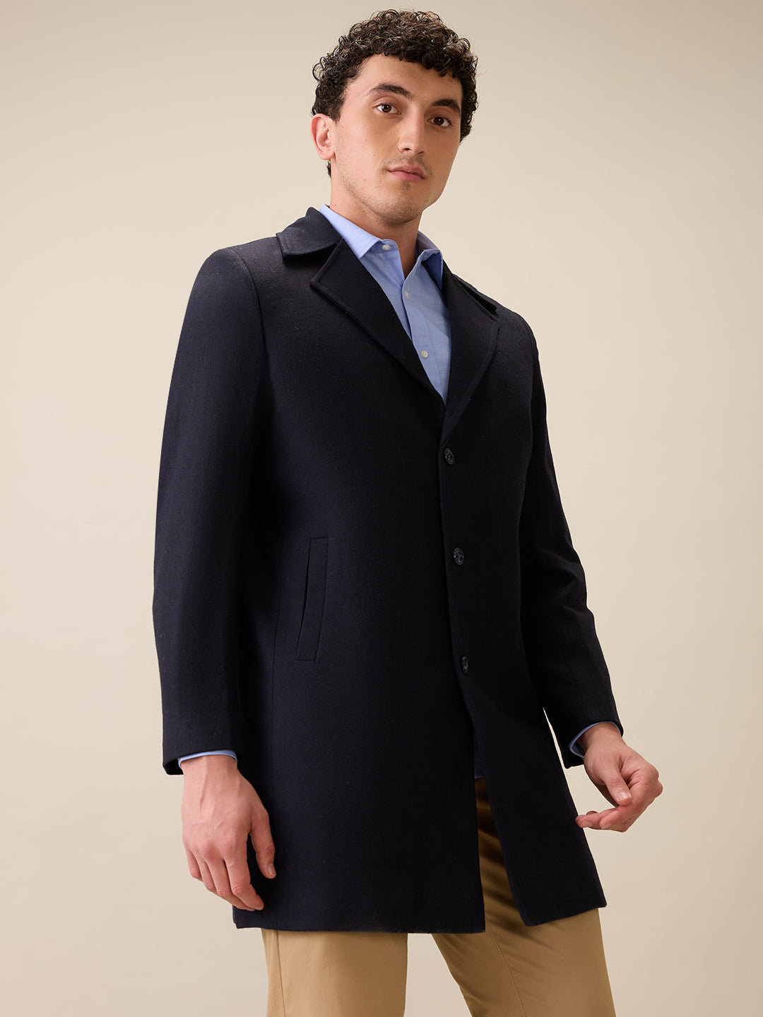 Colorplus Men Blue Herringbone Regular Fit Polyester Full Sleeve Jacket