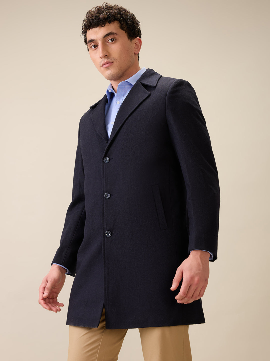 Colorplus Men Blue Herringbone Regular Fit Polyester Full Sleeve Jacket