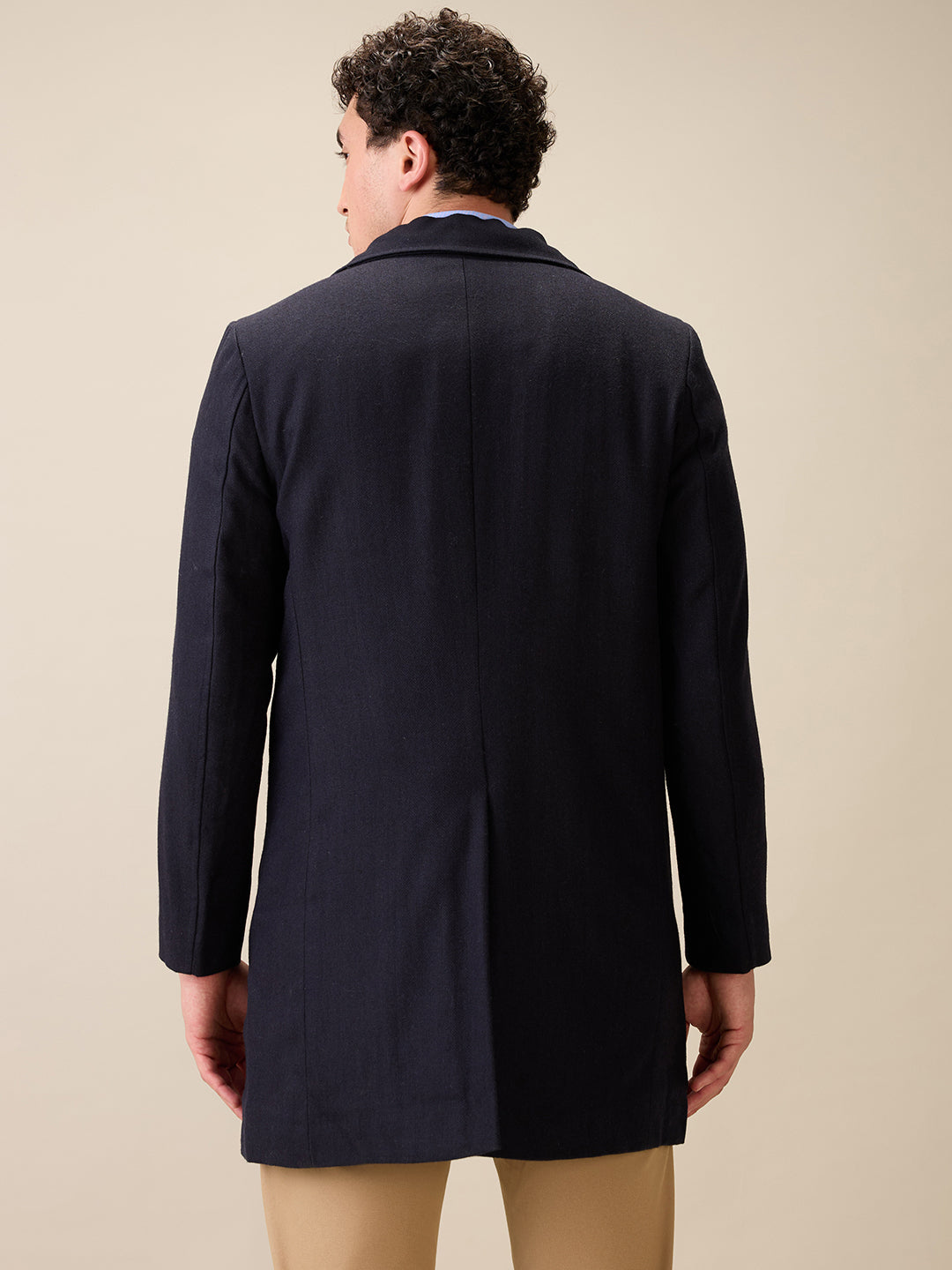 Colorplus Men Blue Herringbone Regular Fit Polyester Full Sleeve Jacket