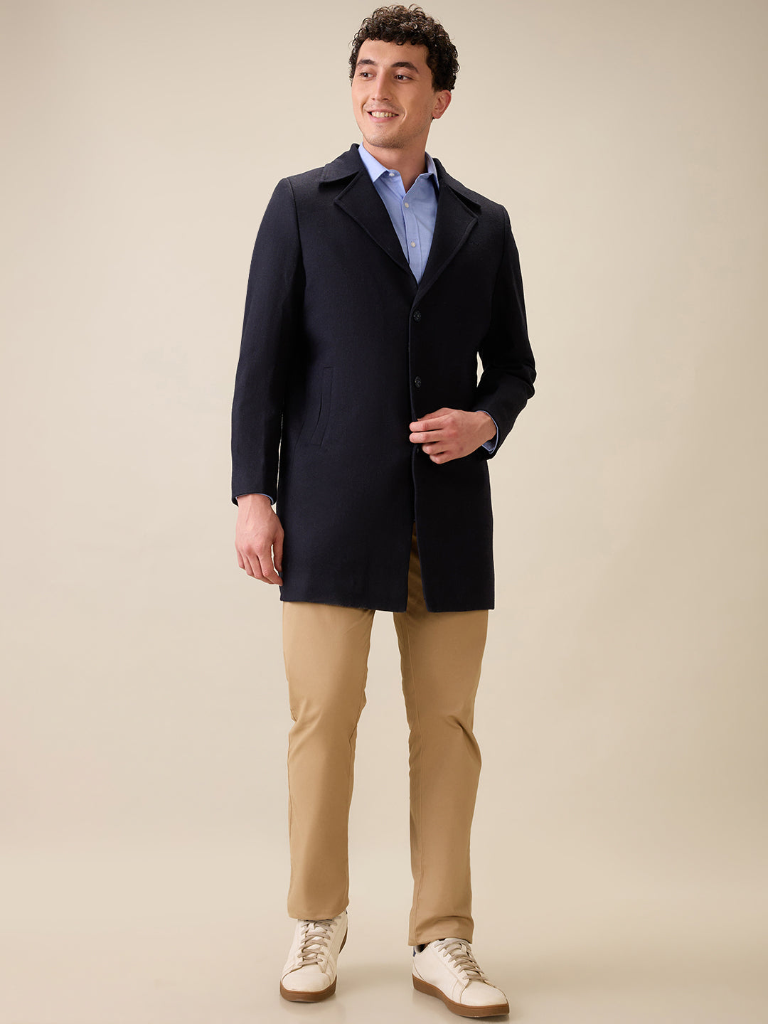 Colorplus Men Blue Herringbone Regular Fit Polyester Full Sleeve Jacket