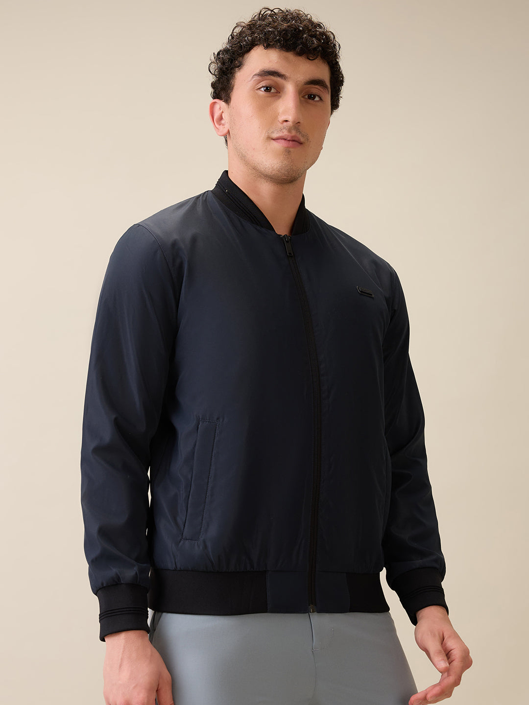 Colorplus Men Blue Solid Regular Fit Polyester Full Sleeve Jacket