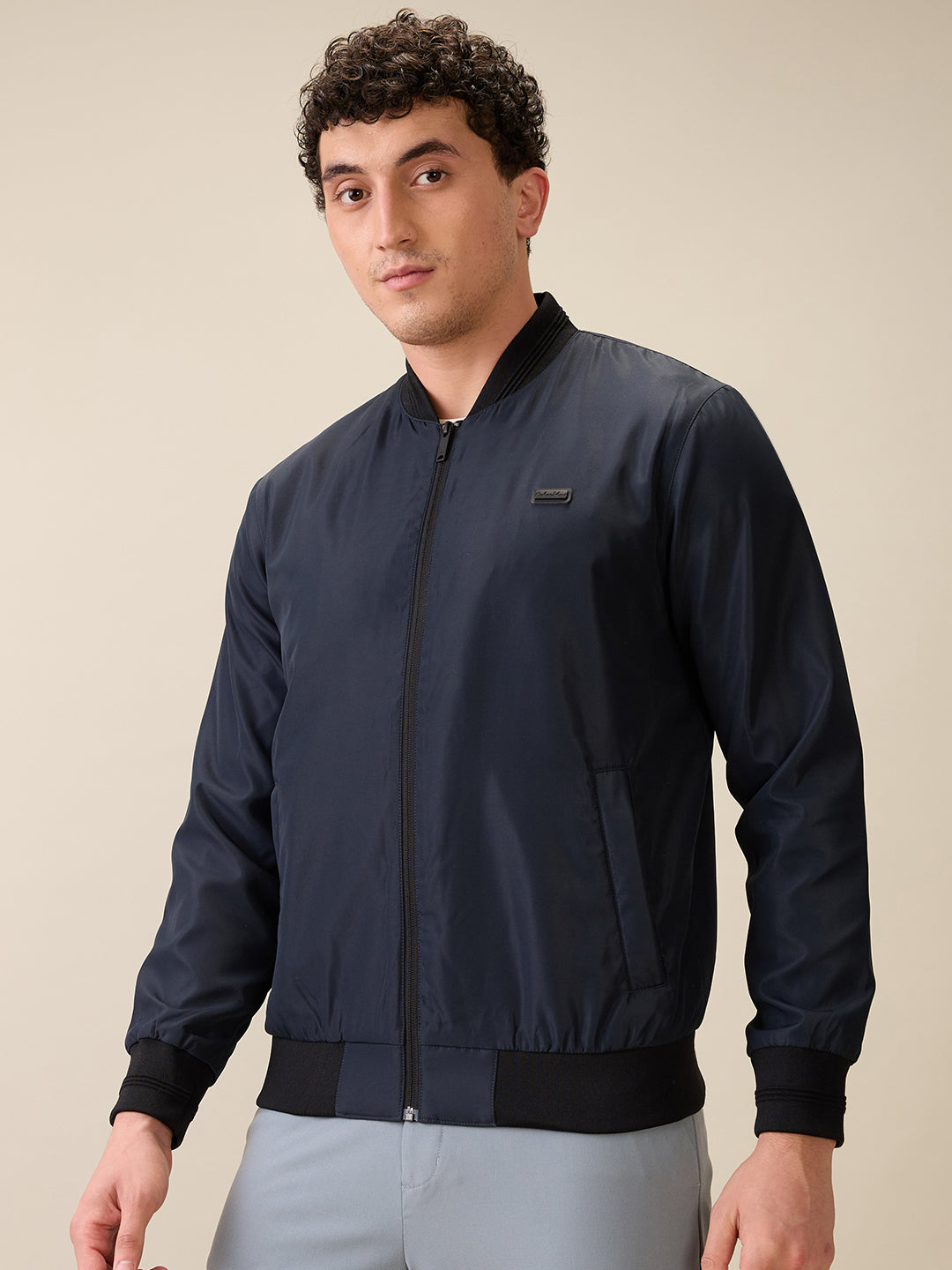 Colorplus Men Blue Solid Regular Fit Polyester Full Sleeve Jacket
