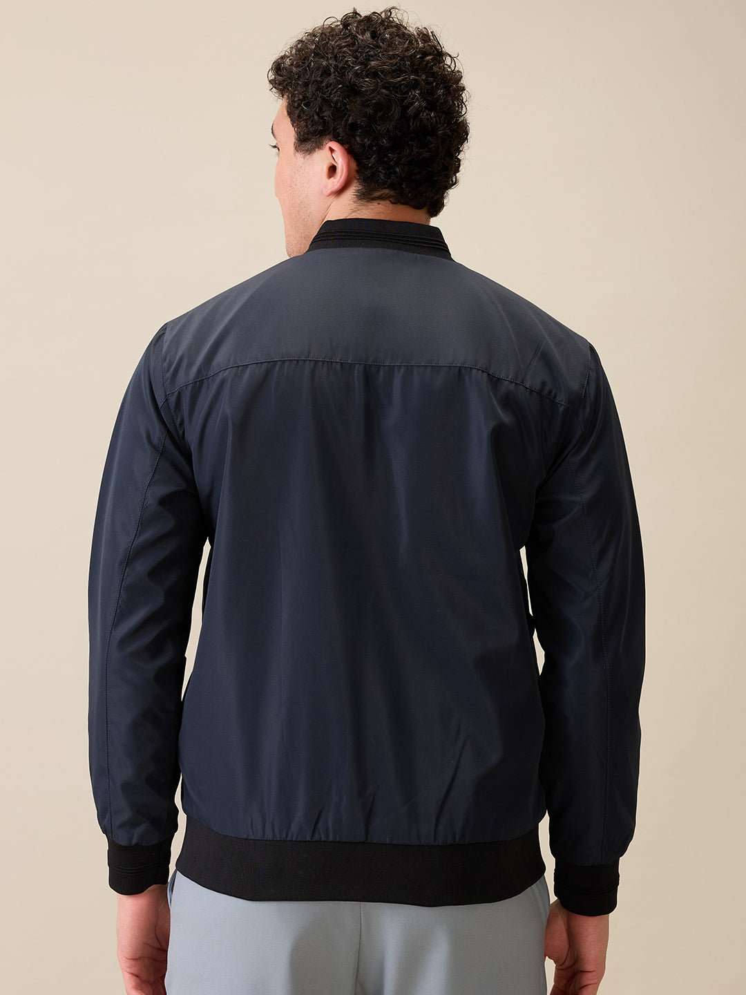 Colorplus Men Blue Solid Regular Fit Polyester Full Sleeve Jacket