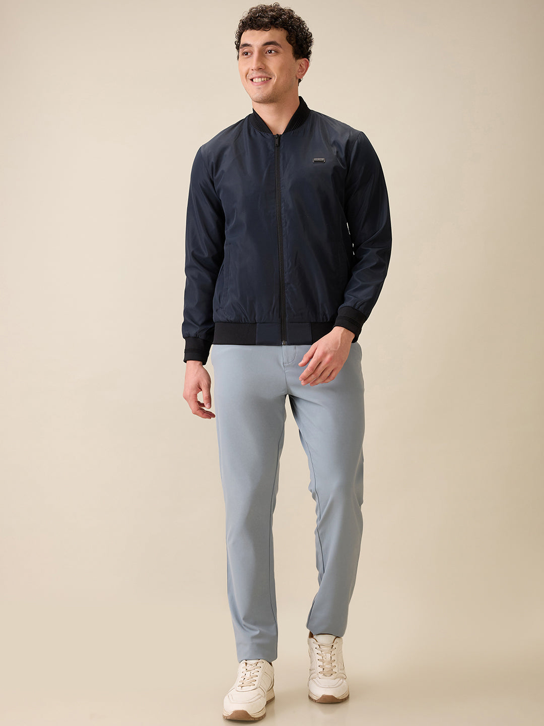 Colorplus Men Blue Solid Regular Fit Polyester Full Sleeve Jacket