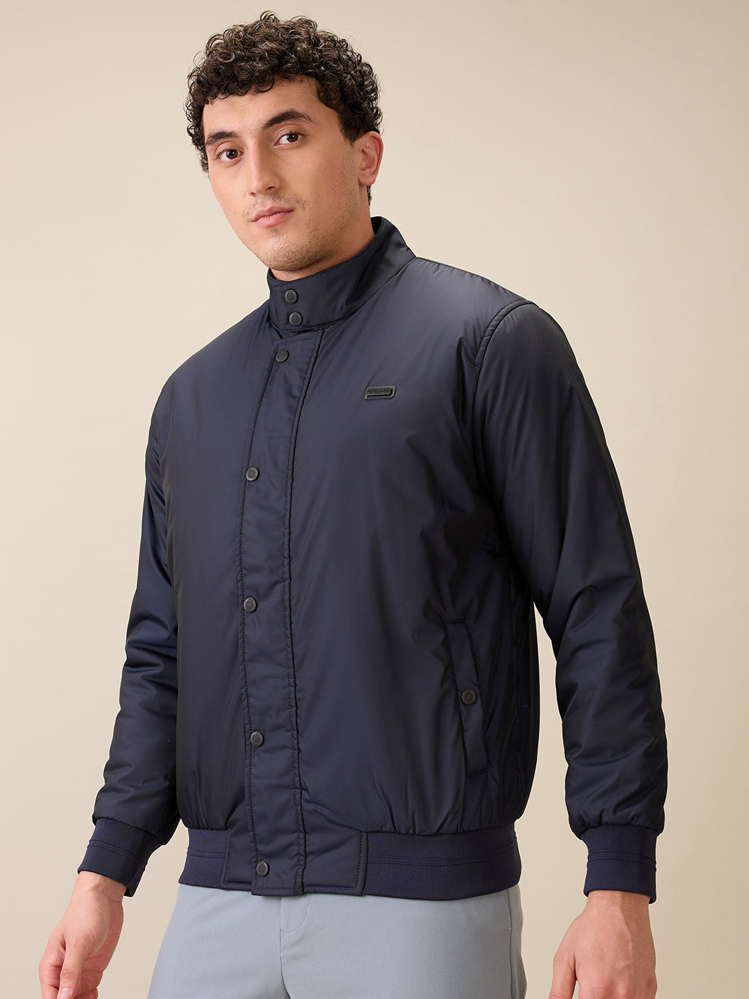 Colorplus Men Blue Solid Regular Fit Polyester Full Sleeve Jacket