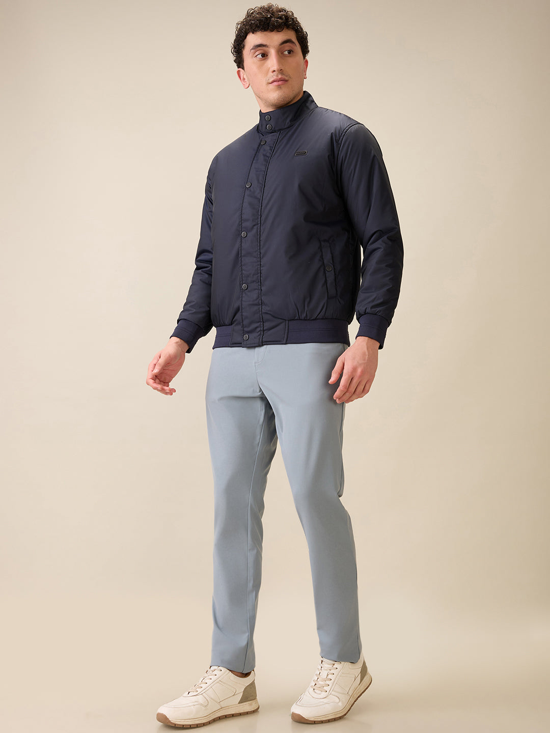 Colorplus Men Blue Solid Regular Fit Polyester Full Sleeve Jacket
