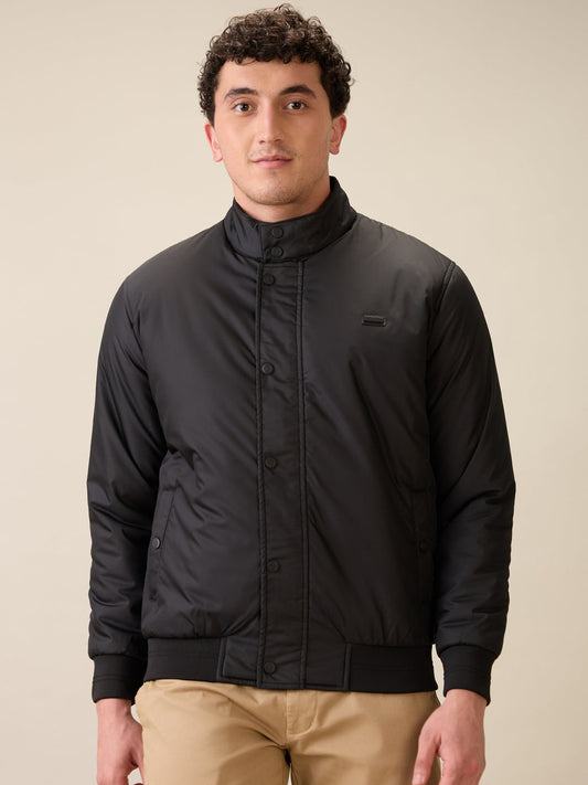 Colorplus Men Black Solid Regular Fit Polyester Full Sleeve Jacket