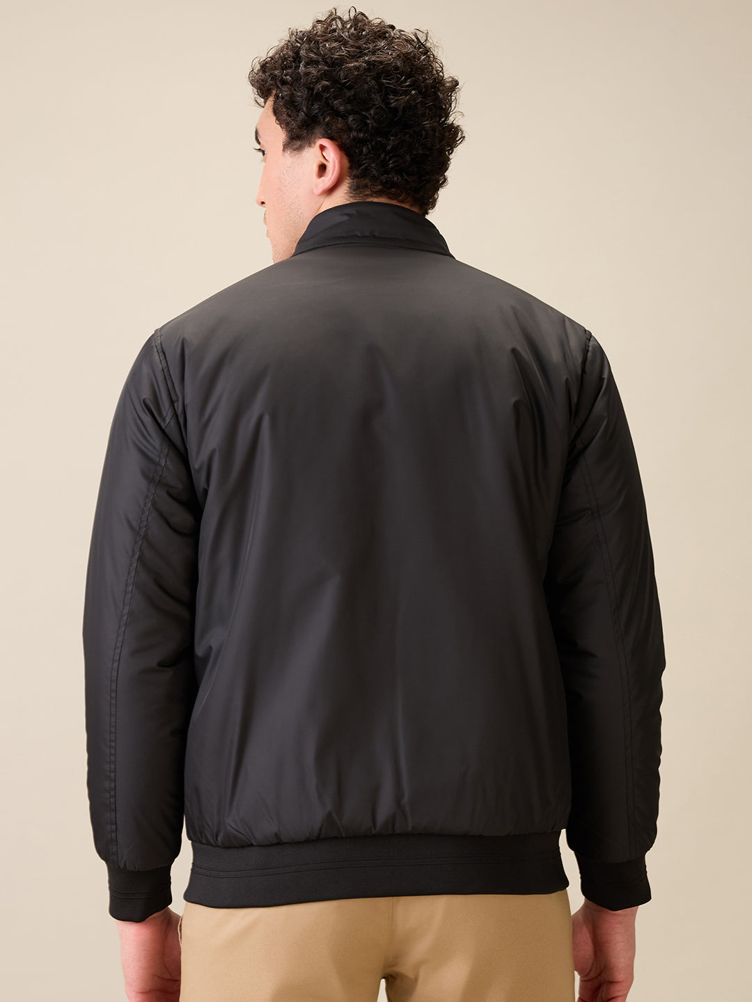 Colorplus Men Black Solid Regular Fit Polyester Full Sleeve Jacket